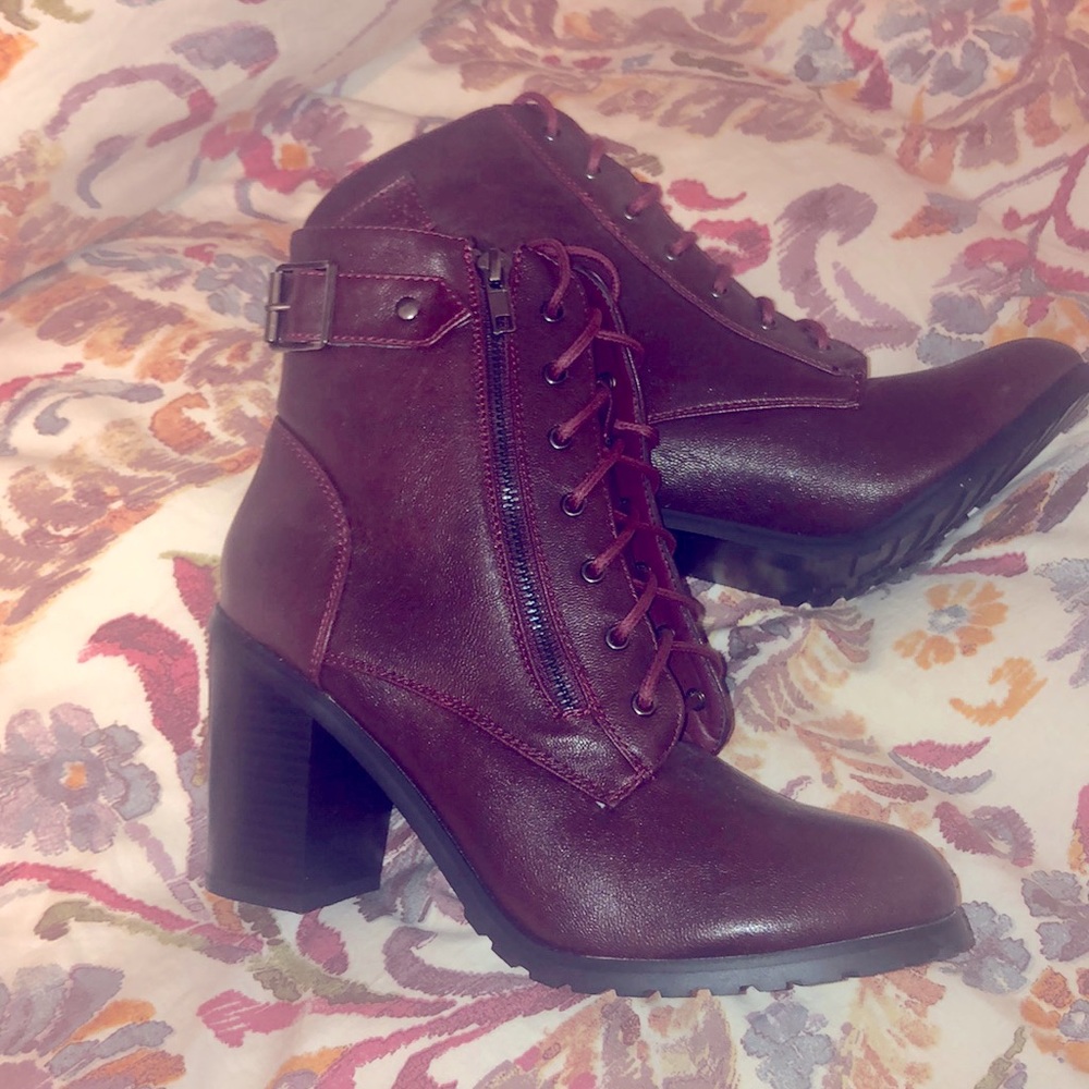 Burgundy combat bootie